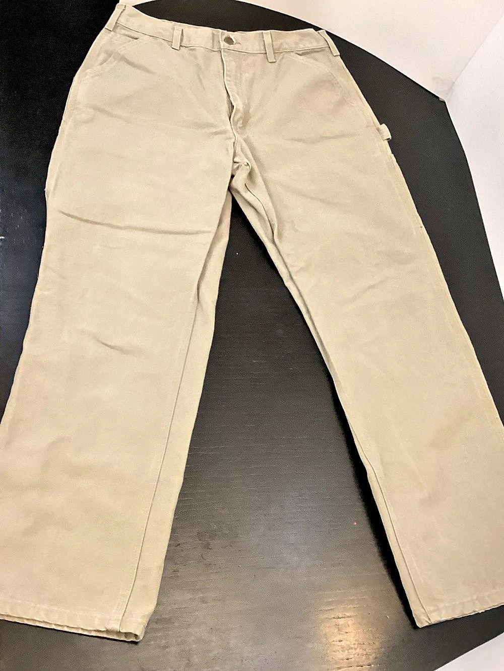 Carhartt Loose Fit Washed Duck Work Dungaree Cargo Pants Beige Waist 33 x 32
